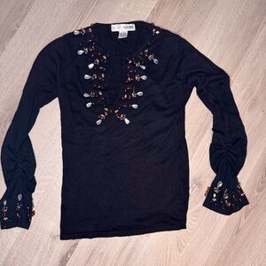 Necessary Objects Ady Gluck-Frankel Jeweled Silk Cashmere Sweater Sz S